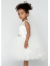 Ivory Lace Tulle V Back Tea Length Flower Girl Dress